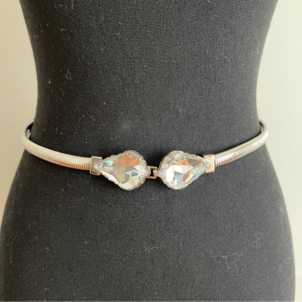 Leather/Metal Jewel Hook Skinny Belt